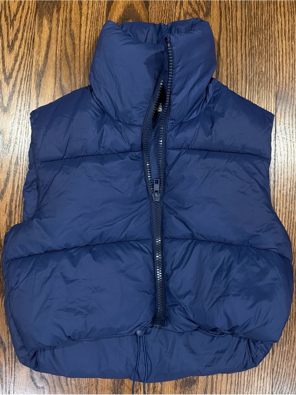 Women's Navy Puffer Vest with High Collar